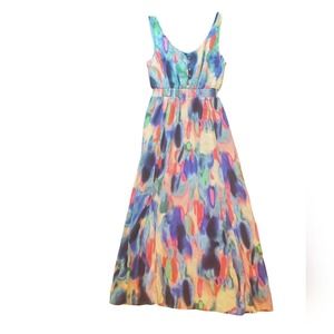 Anthropologie Maeve Alosia Silk Maxi Dress with 2 slits Sz 4P - 2mm tear